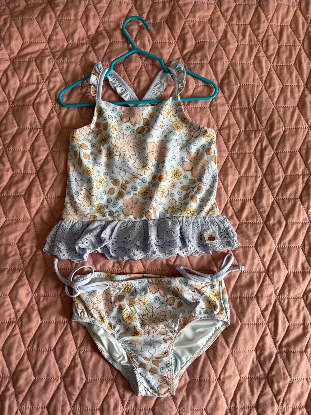 Cheeky Plum Pastel Pink & Light Purple Ruffle-Trim Floral Tankini